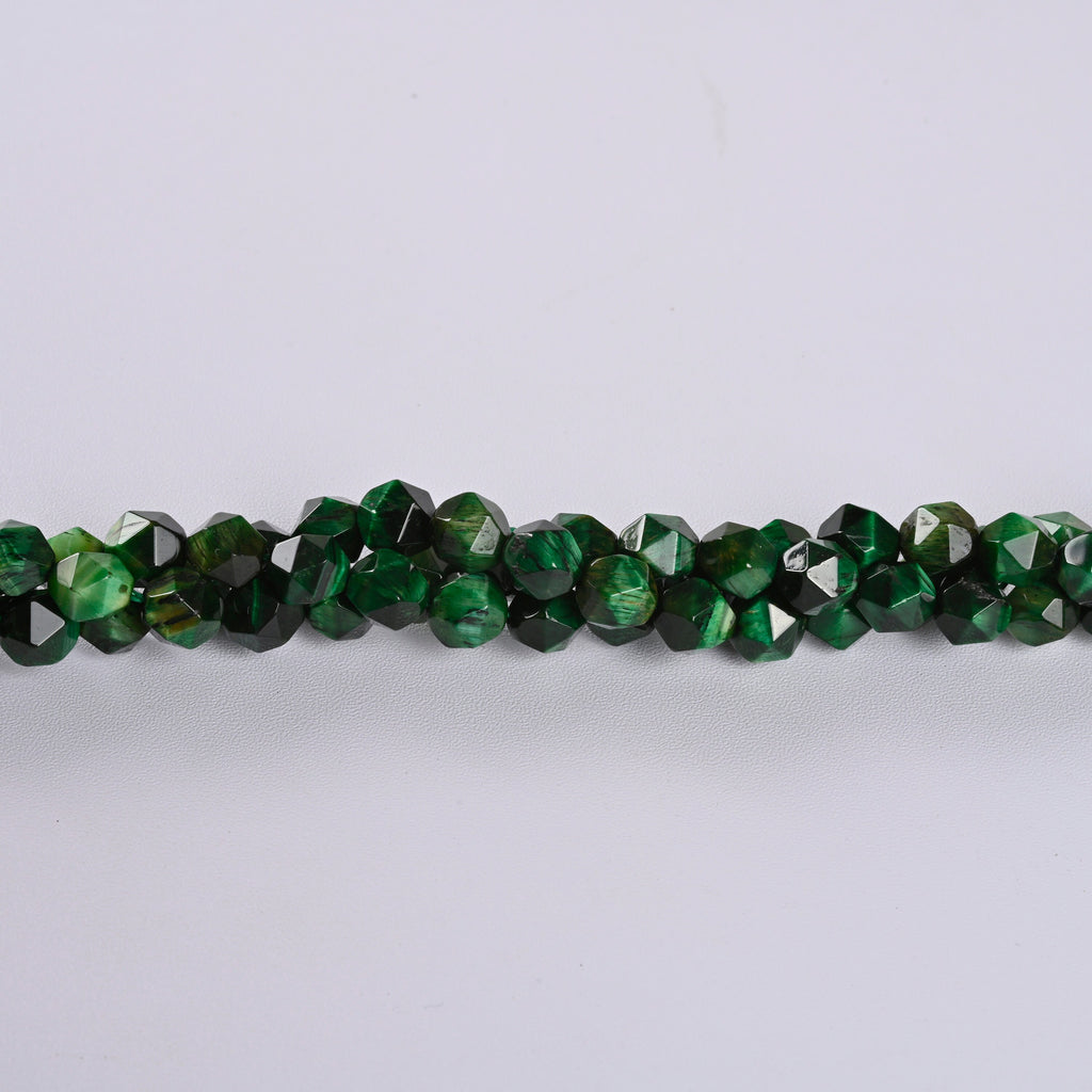 Green Tiger's Eye Star Cut Faceted Loose Beads 8mm - 15" Strand