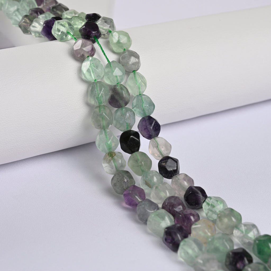 Fluorite Star Cut Faceted Loose Beads 8mm - 15" Strand