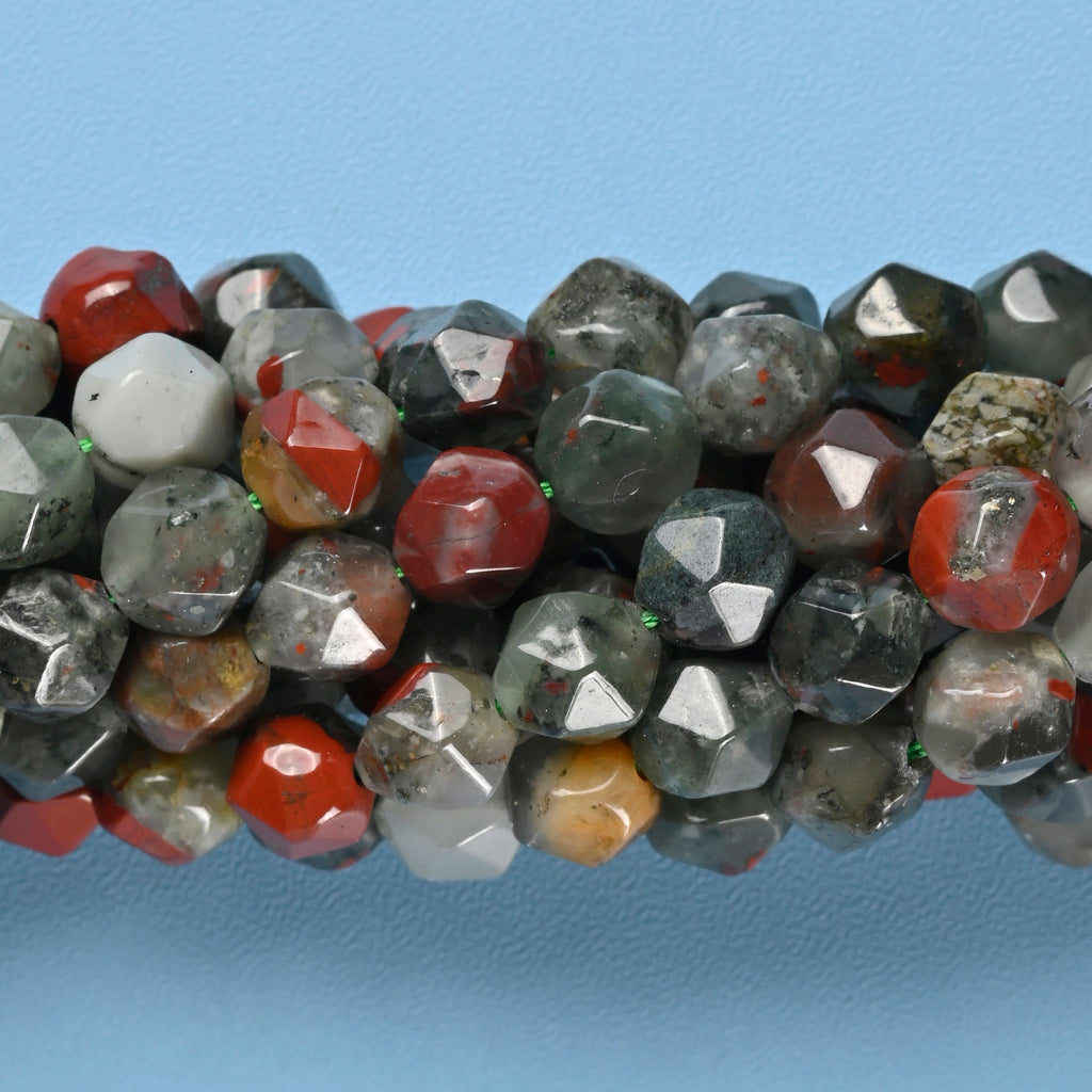 African Blood Jasper / African Bloodstone Star Cut Faceted Loose Beads 8mm - 15" Strand