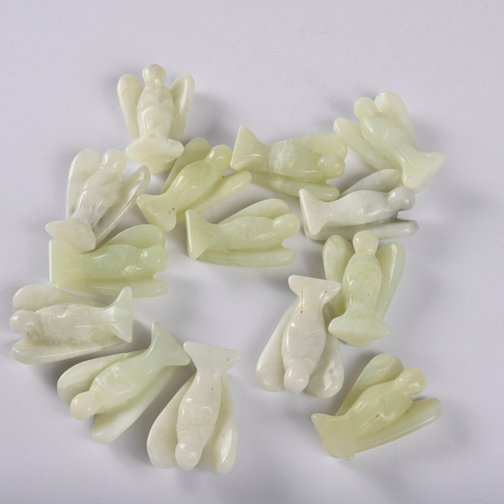 New Jade / Serpentine / Natural Light Jade Angel Gemstone Crystal Carving Figurine 1.5 inches, Healing Crystal