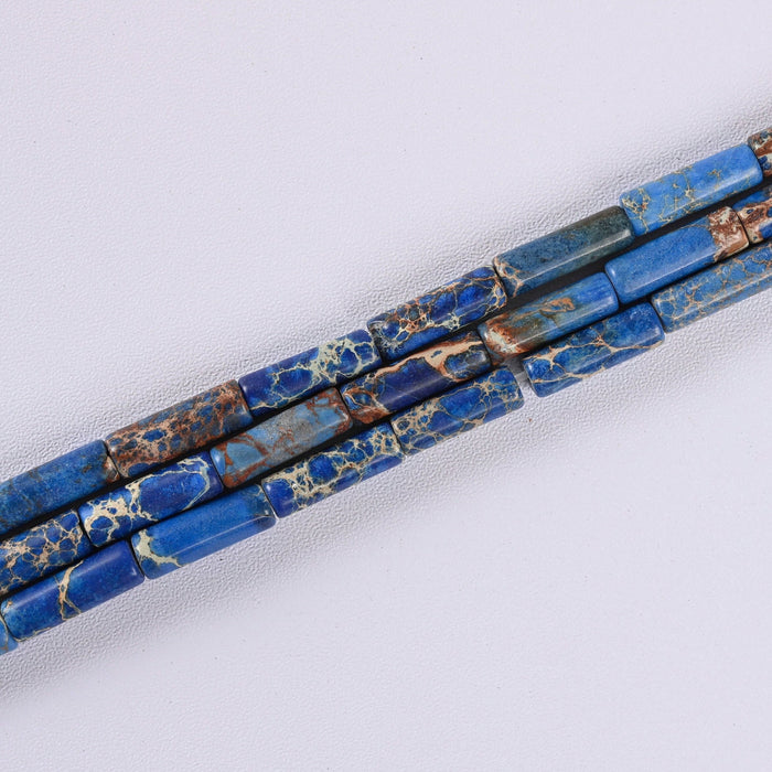 Blue Sea Sediment Imperial Jasper Smooth Cylinder Tube Loose Beads 4x13mm - 15" Strand