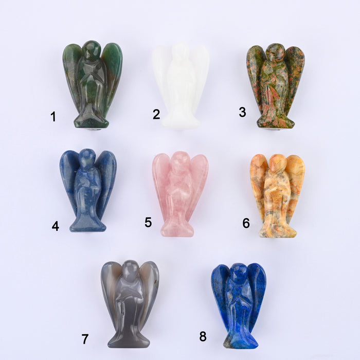 Angel Crystal Carved Gemstone Figurine 2 inch India Agate, White Jade, Unakite, Blue Aventurine, Rose Quartz, Crazy Agate, Gray Agate, Lapis