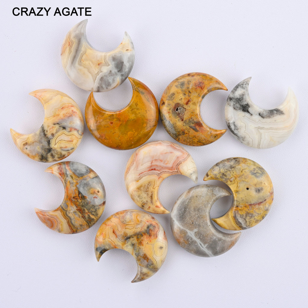 Moon Crystal Carved Gemstone Figurine 30mm, Sodalite, Yellow Jade, Sakura, Picture Jasper, Opalite, White Labradorite, Crazy Agate, Howlite