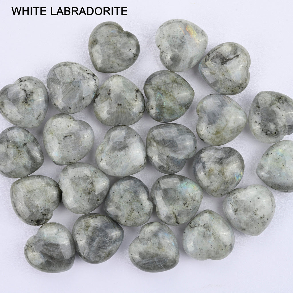 Heart Crystal Carved Gemstone Figurine 30mm White Labradorite, Green Aven., Unakite, Obsidian, Malachite, Sandstone, Blue Spot, Dalmatian