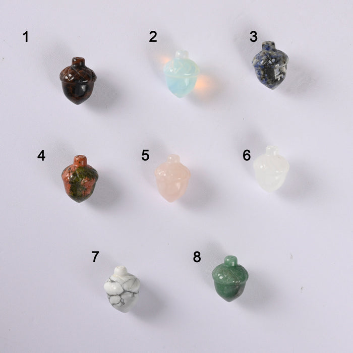 Acorn Crystal Carved Gemstone Figurine 1 inch, Mahogany, Opalite, Blue Spot, Unakite, Rose Quartz, Clear Quartz, Howlite, Green Aventurine