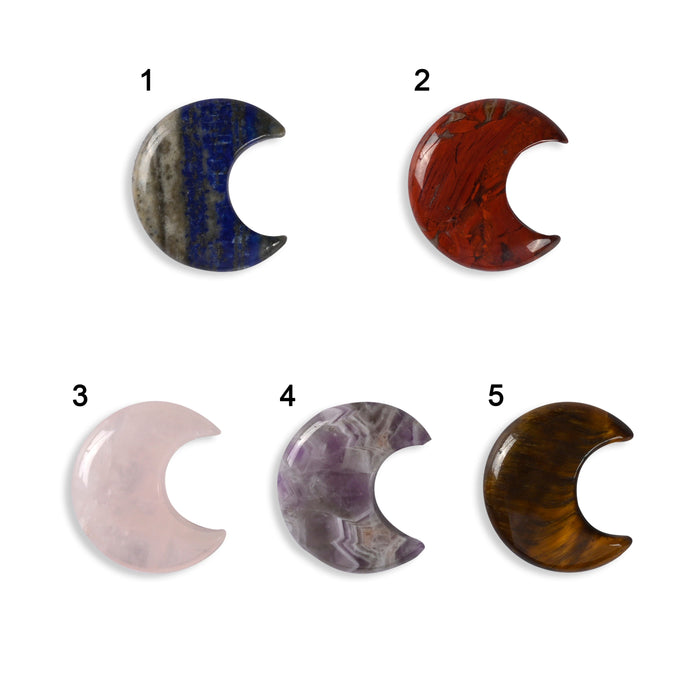 Moon Crystal Carved Gemstone Figurine 30mm, Lapis, Red Jasper, Rose Quartz, Chevron Amethyst, Yellow Tiger Eye