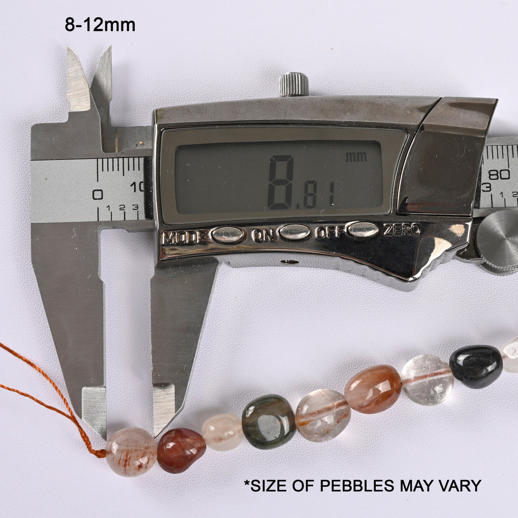 Multi Rutilated Quartz Smooth Pebble Nugget Loose Beads 6-8mm, 8-12mm - 15" Strand