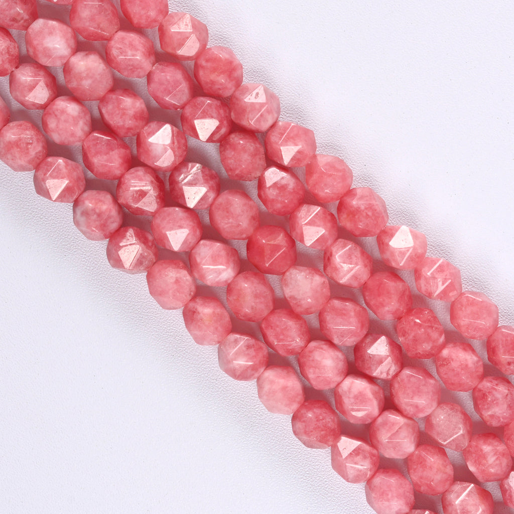 Pink Rhodochrosite Star Cut Faceted Loose Beads 8mm - 15" Strand
