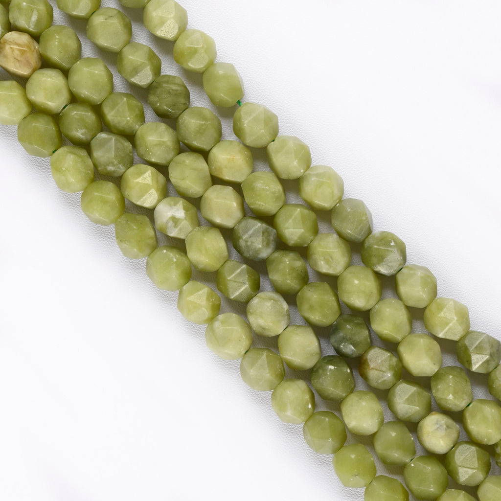 South Green Jade Star Cut Faceted Loose Beads 8mm - 15" Strand