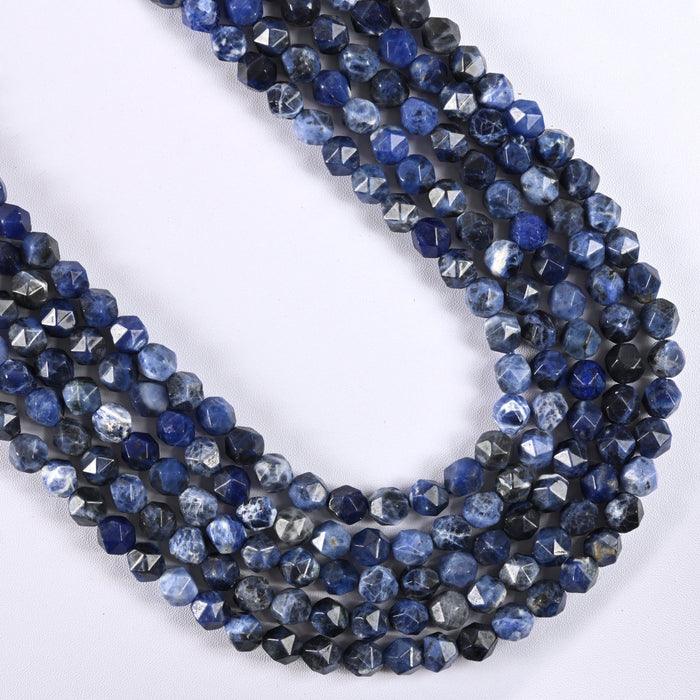 Sodalite Star Cut Faceted Loose Beads 8mm - 15" Strand