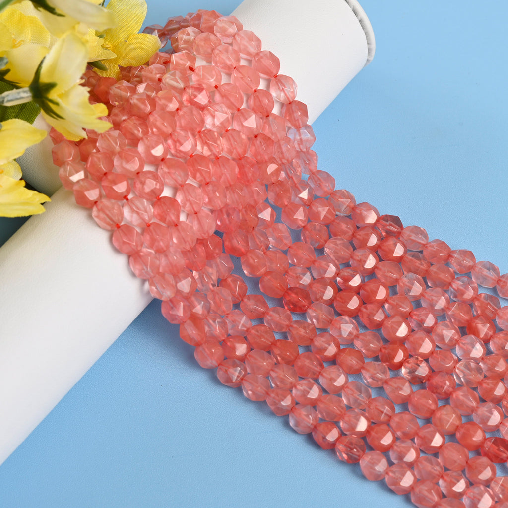 Cherry Quartz Star Cut Faceted Loose Beads 8mm - 15" Strand