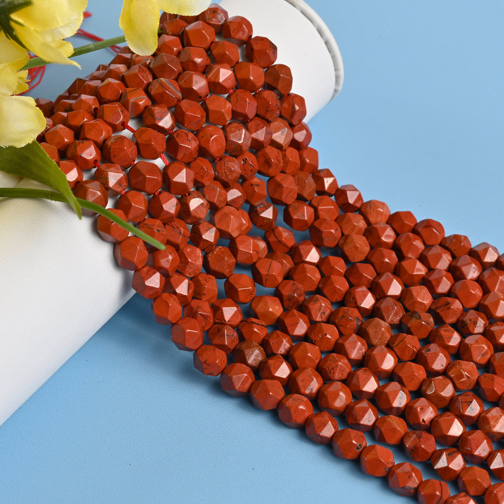 Red Jasper Star Cut Faceted Loose Beads 8mm - 15" Strand