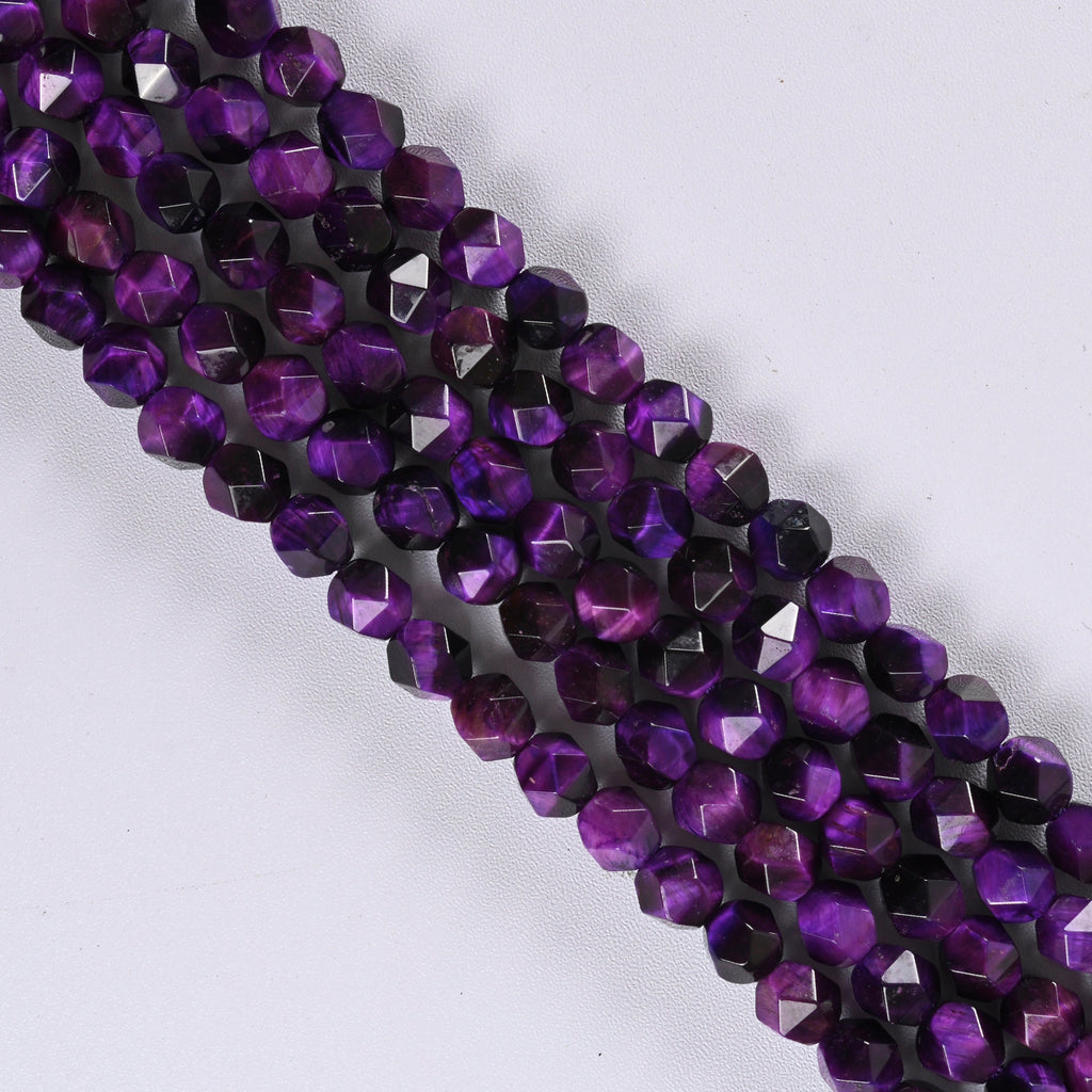 Purple Tiger's Eye Star Cut Faceted Loose Beads 8mm - 15" Strand