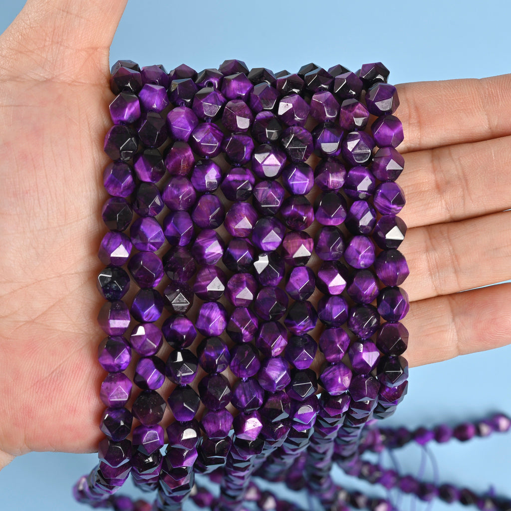 Purple Tiger's Eye Star Cut Faceted Loose Beads 8mm - 15" Strand