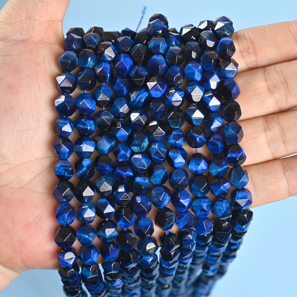Blue Tiger's Eye Star Cut Faceted Loose Beads 8mm - 15" Strand