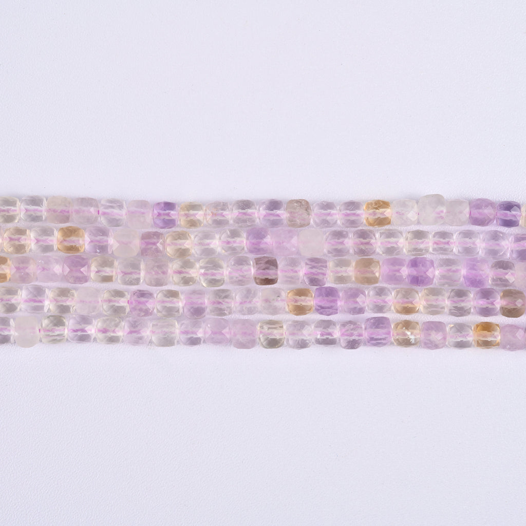 Ametrine Faceted Square Cube Diamond Cut Loose Beads 4mm - 15" Strand