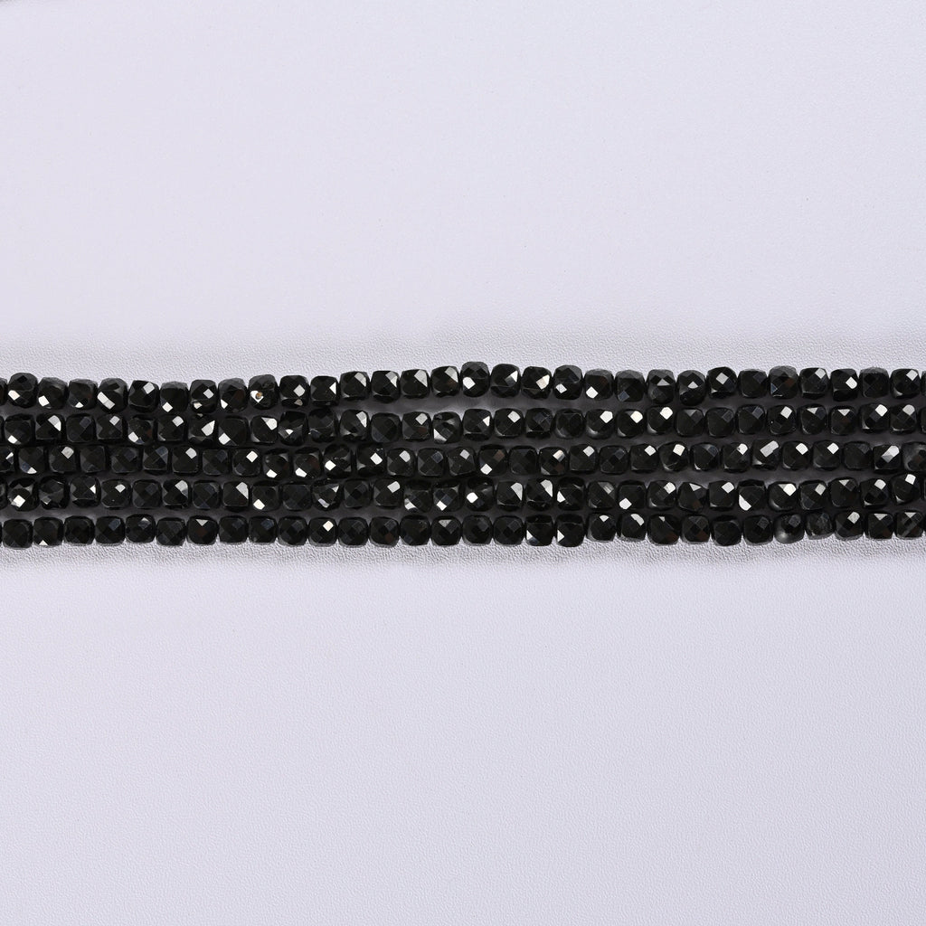 Black Spinel Faceted Square Cube Diamond Cut Loose Beads 4mm - 15" Strand
