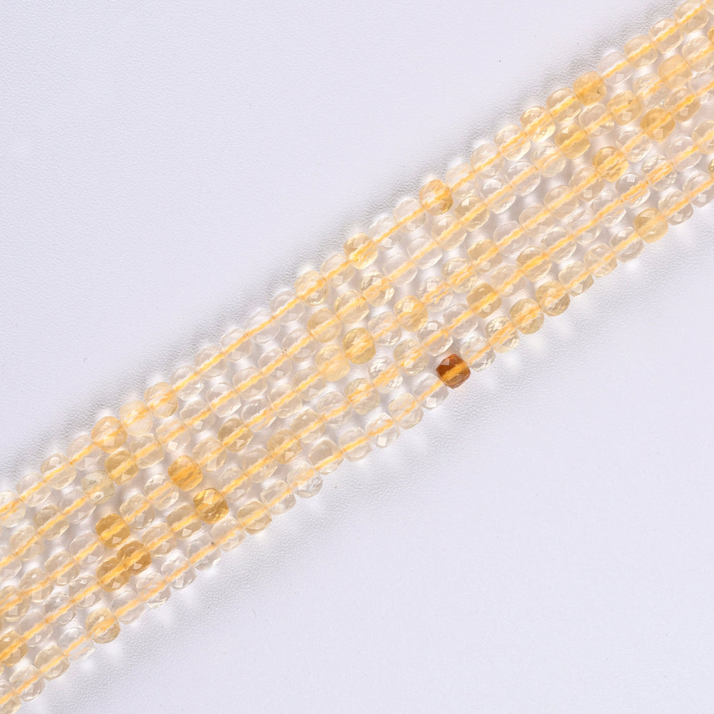 Citrine Faceted Square Cube Diamond Cut Loose Beads 4mm - 15" Strand
