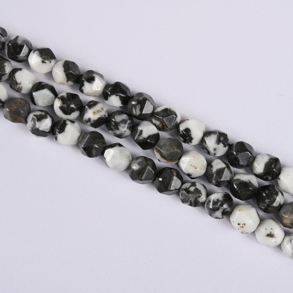 Black and White Zebra Jasper Star Cut Faceted Loose Beads 8mm - 15" Strand