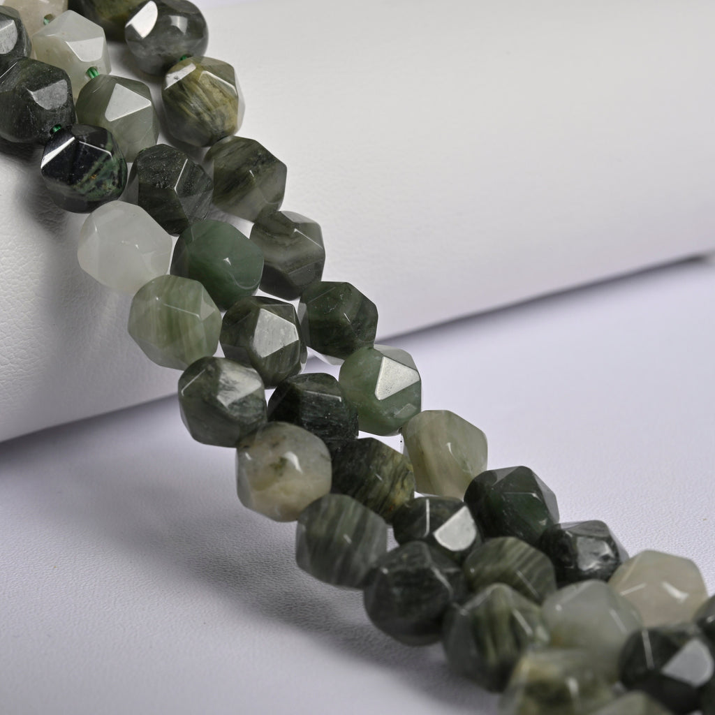 Moss Agate Star Cut Faceted Loose Beads 8mm - 15" Strand