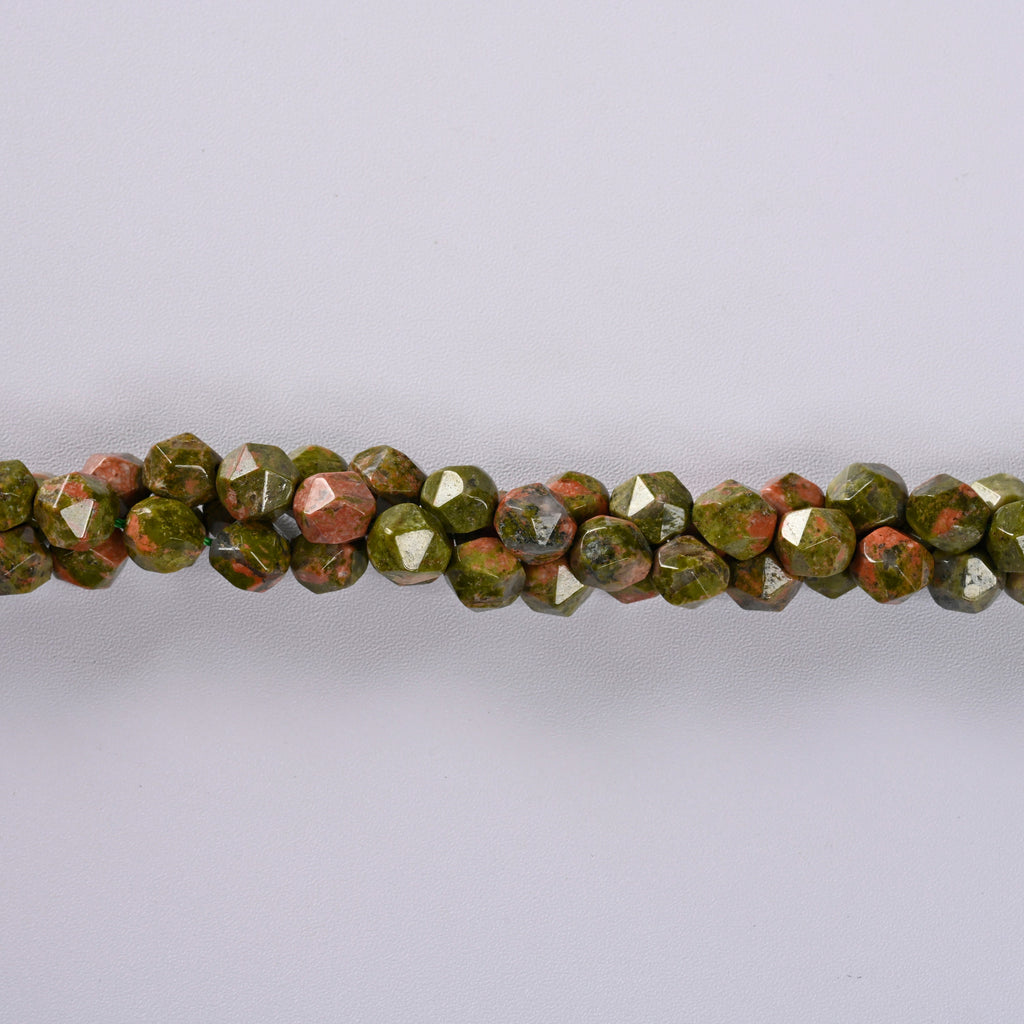 Unakite Jasper Star Cut Faceted Loose Beads 8mm - 15" Strand