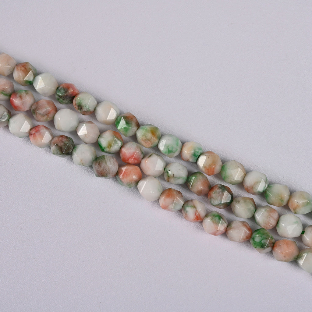Flower Cold Jade Star Cut Faceted Loose Beads 8mm - 15" Strand