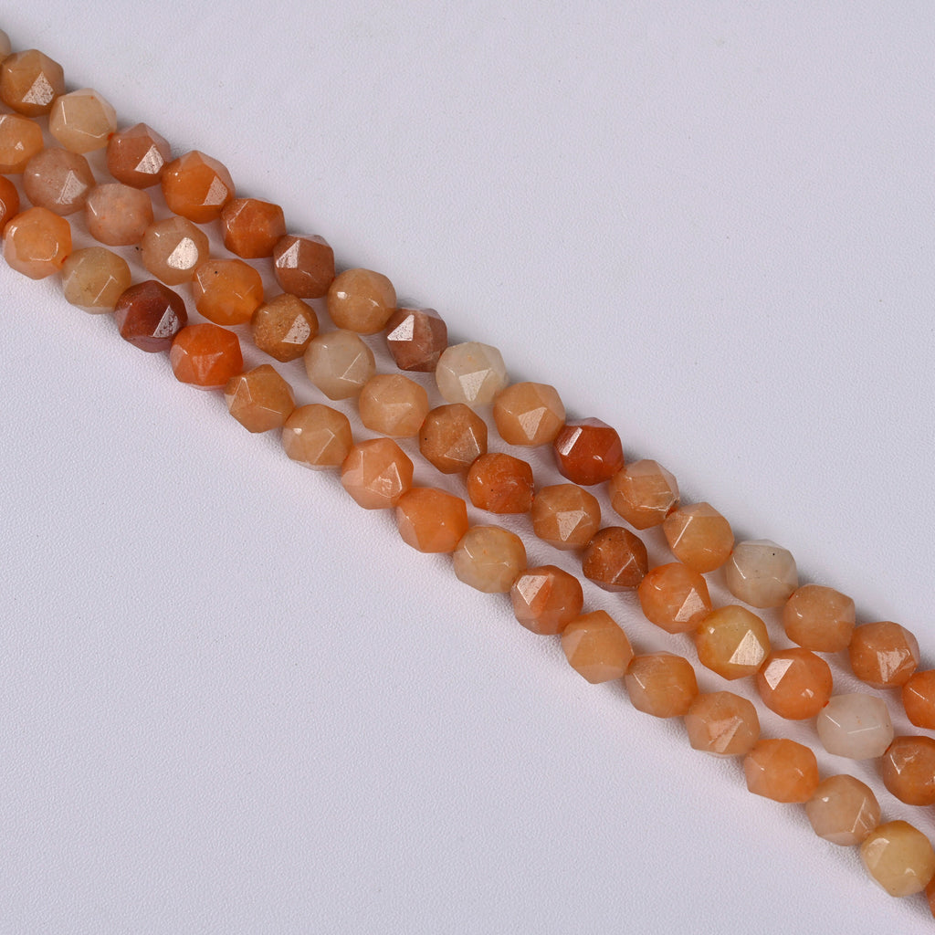Red Aventurine Star Cut Faceted Loose Beads 8mm - 15" Strand