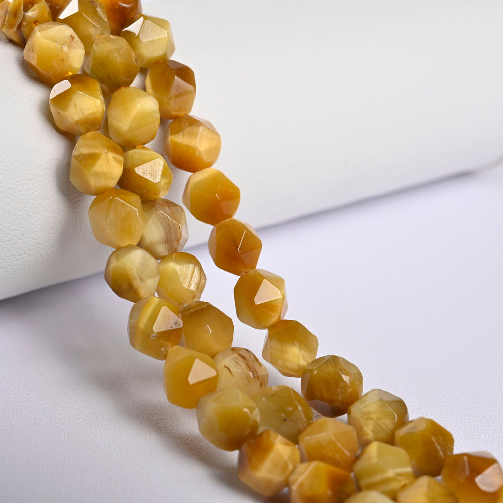 Gold Tiger's Eye / Golden Tiger's Eye Star Cut Faceted Loose Beads 8mm - 15" Strand