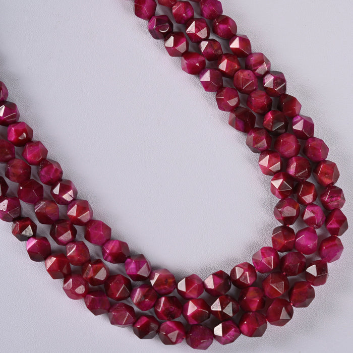 Fuchsia Tiger's Eye / Pink Tiger's Eye Star Cut Faceted Loose Beads 8mm - 15" Strand
