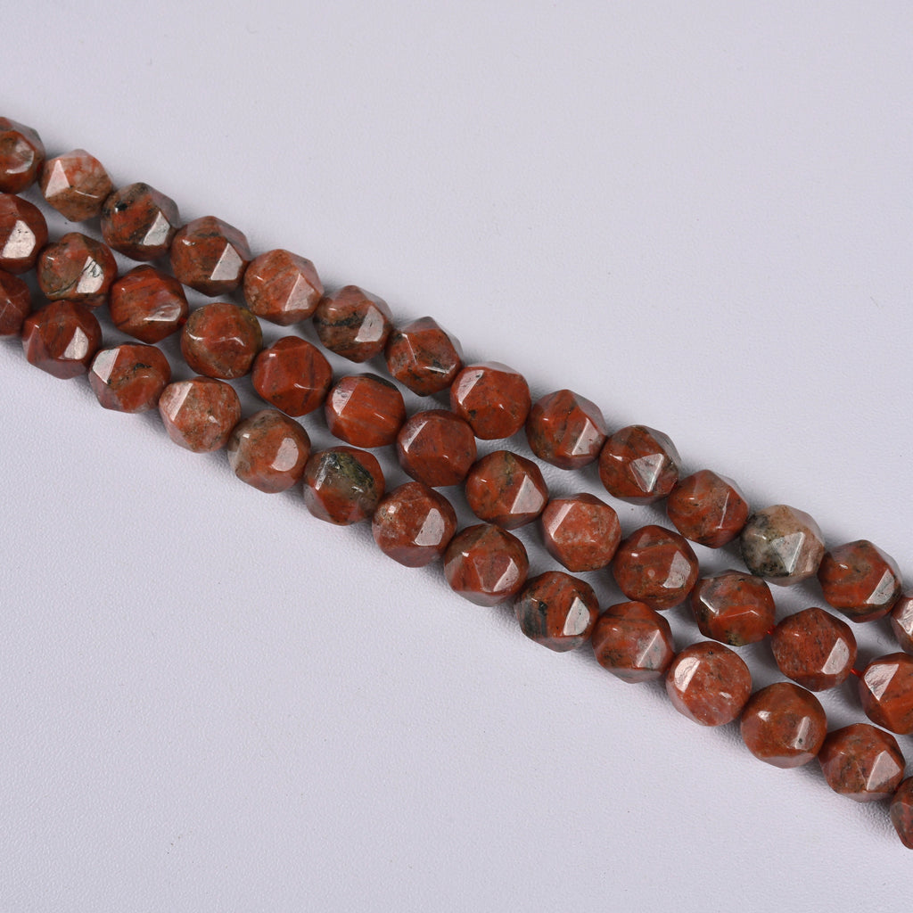 Sesame Red Jasper Star Cut Faceted Loose Beads 8mm - 15" Strand