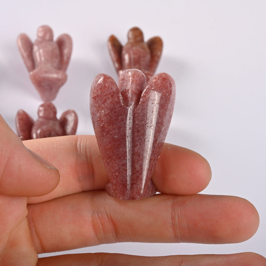 Strawberry Quartz Angel Gemstone Crystal Carving Figurine 1.5 inches, Healing Crystal