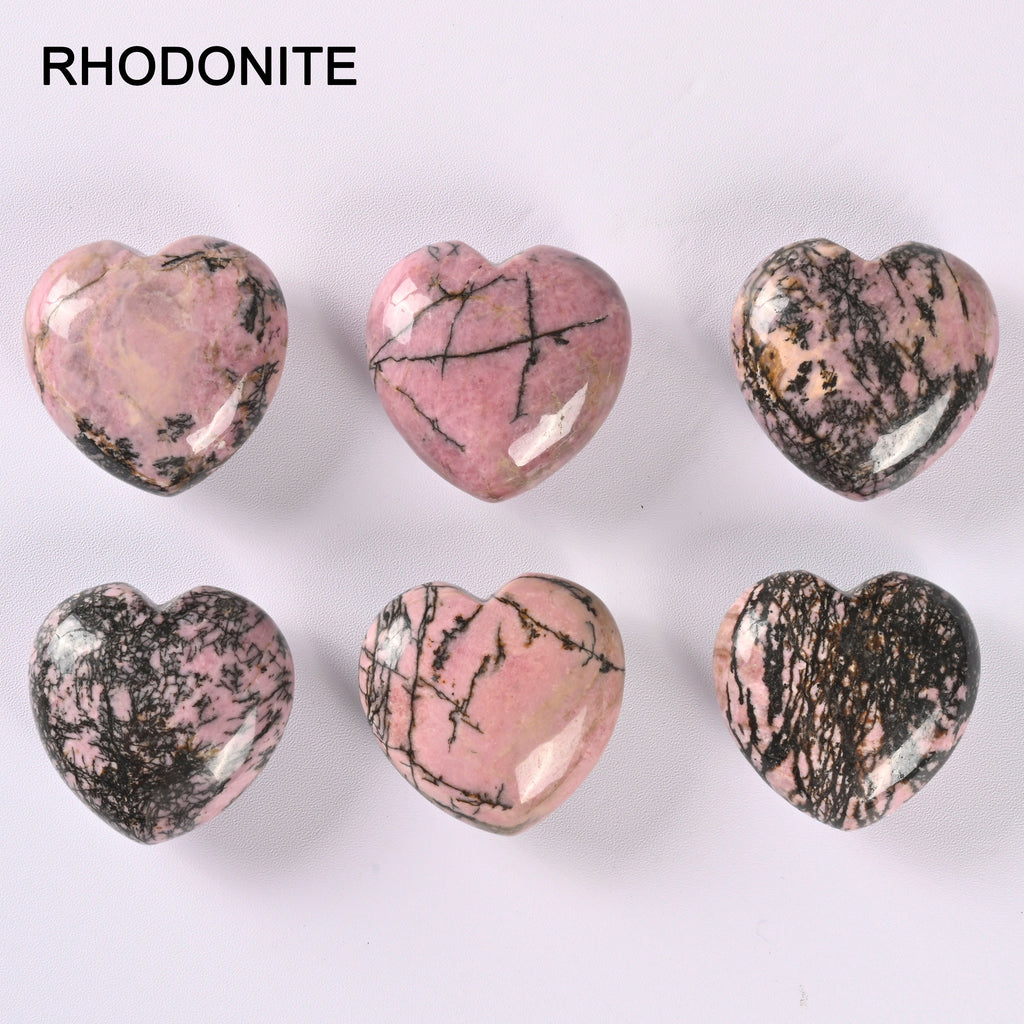 Heart Crystal Carved Gemstone Figurine Healing Crystal 40mm, Yellow Tiger Eye, Lepidolite, Rose Quartz, Gold Sandstone, Rhodonite, Unakite