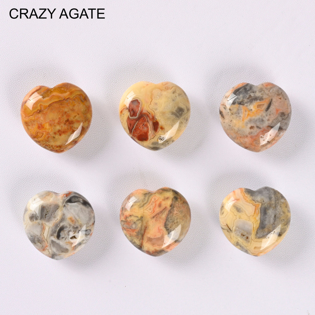 Heart Crystal Carved Gemstone Figurine 1 inch (25mm), Mookaite, Dragon Blood, Green Aventurine, Sandstone, Crazy Agate, Lepidolite