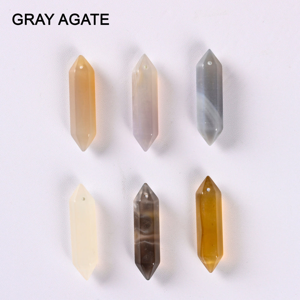 Healing Crystal Point Pendant w/Drilled Hole Cherry, Indian, Sakura, Tiger Eye, Clear, Amethyst, Green Aventurine, Gray Agate, Rhodonite