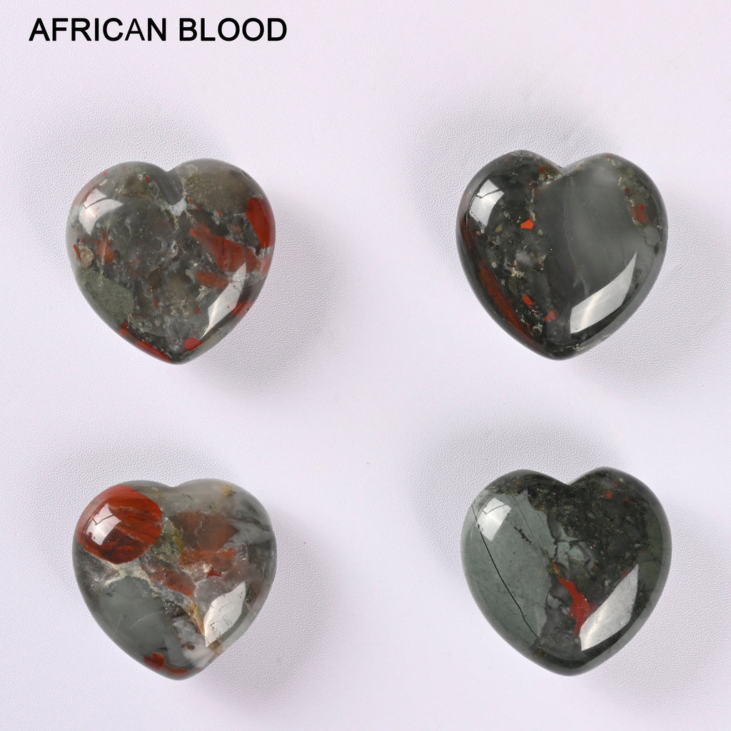 Heart Crystal Carved Gemstone Figurine 40mm, Black Obsidian, Green Aventurine, Chevron Amethyst, Clear Quartz, African Bloodstone