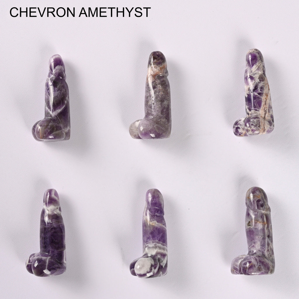 Phallus Penis Crystal Carved Gemstone Figurine 2 inch, Green Aventurine, Amethyst, Crazy Agate, Tiger Eye, Clear, Dragon Blood, Gray Agate