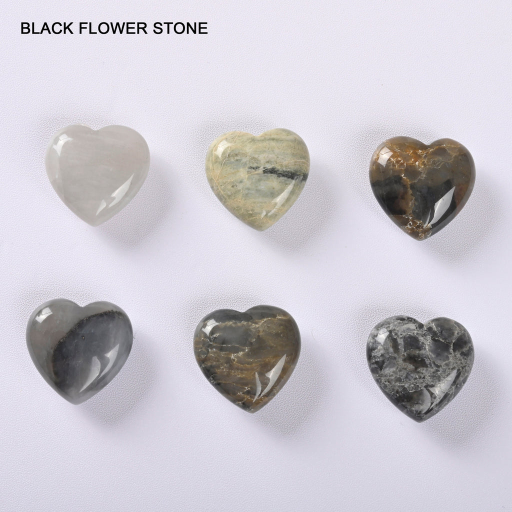 Heart Crystal Carved Gemstone Figurine 1 inch (25mm), Rose Quartz, Red Agate, Black Obsidian, Opalite, Black Flower Stone, Chevron Amethyst