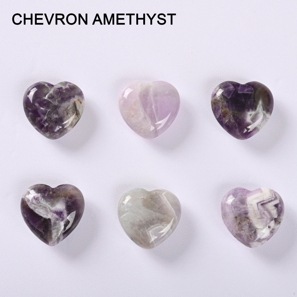 Heart Crystal Carved Gemstone Figurine 1 inch (25mm), Rose Quartz, Red Agate, Black Obsidian, Opalite, Black Flower Stone, Chevron Amethyst
