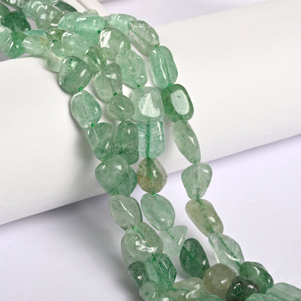 Green Strawberry Quartz Smooth Pebble Nugget Loose Beads 6-8mm, 8-12mm - 15" Strand