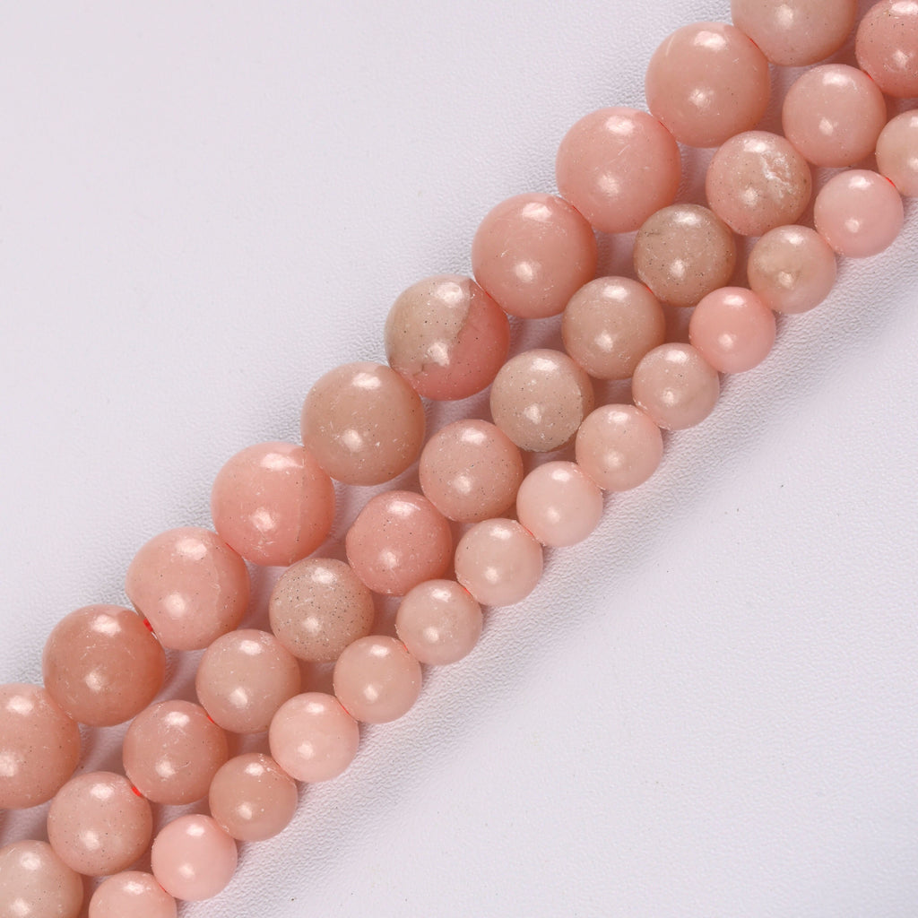 Chinese Pink Opal Smooth Round Loose Beads 6mm-10mm - 15" Strand