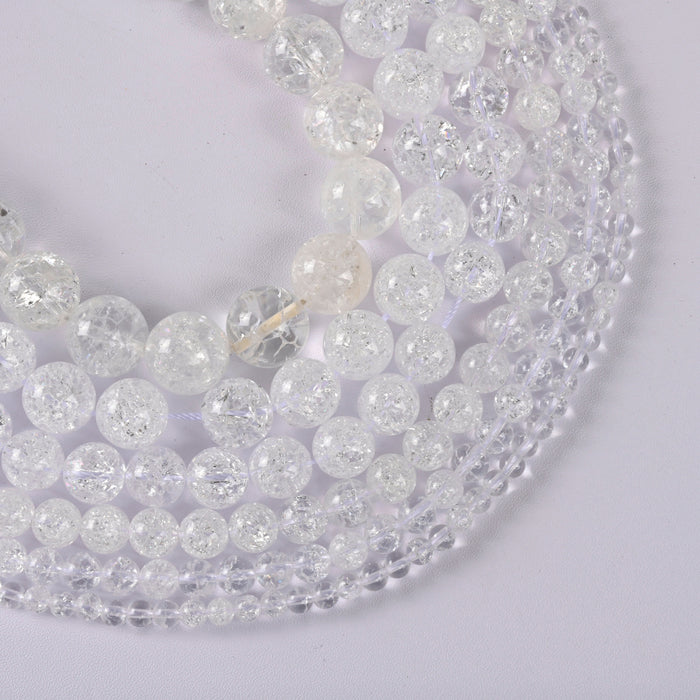 Cracked Clear Quartz / Cracked Crystal Clear Transparent Smooth Round Loose Beads 4mm-14mm - 15" Strand