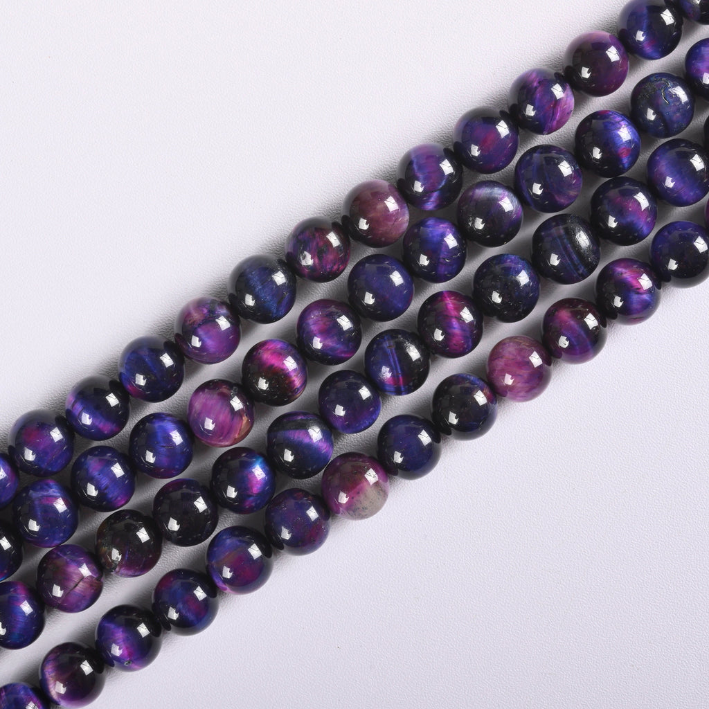 Blue Purple Galaxy Tiger's Eye / Rainbow Tiger's Eye Smooth Round Loose Beads 10mm - 15" Strand