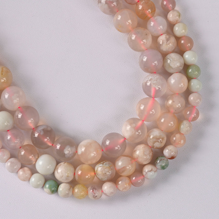Sakura Agate Smooth Round Loose Beads 6mm-10mm - 15" Strand
