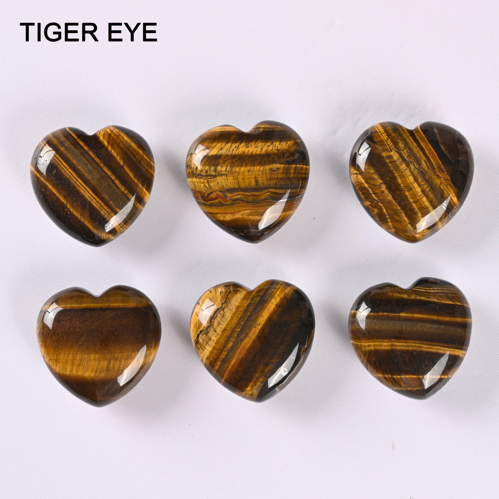 Heart Crystal Carved Gemstone Figurine Healing Crystal 40mm, Yellow Tiger Eye, Lepidolite, Rose Quartz, Gold Sandstone, Rhodonite, Unakite