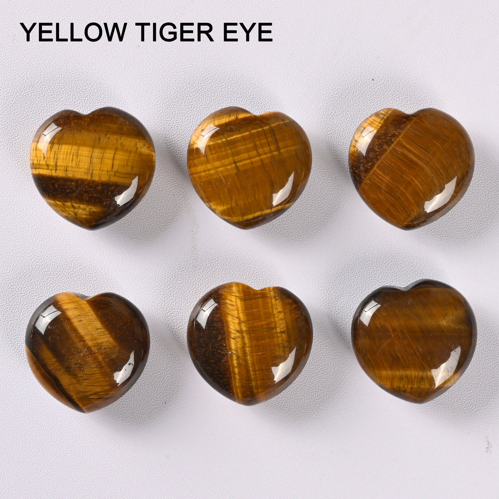 Heart Crystal Carved Gemstone Figurine 1 inch (25mm), Tiger Eye, Red Tiger Eye, Clear Quartz, Cherry Quartz, Lemon Jade, Unakite, Rhodonite