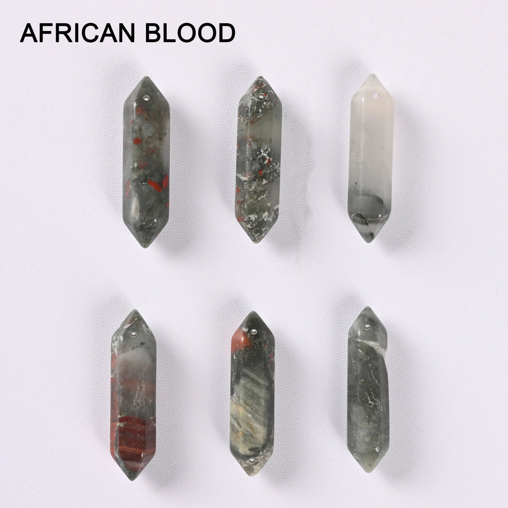 Healing Crystal Point Pendant w/Drilled Hole African Blood, Lapis, Rose Quartz, Carnelian, Crazy Agate, Moss, Dragon Blood, Howlite, Unakite