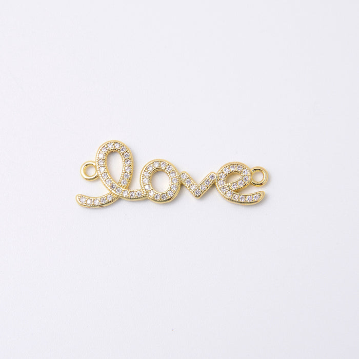 31mm Gold Cursive Love Charm Crystal Rhinestones, LOVE Connector, Bracelet Connector Charms, Jewelry Making DIY Bracelet Necklace Supplies
