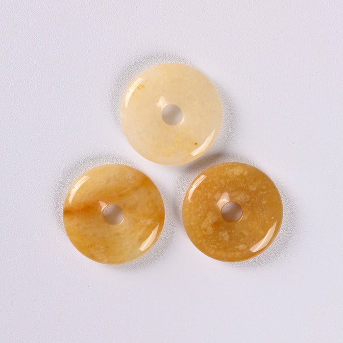 Yellow Jade Donut Pendant Gemstone Crystal Carving Figurine 30mm, Healing Crystal
