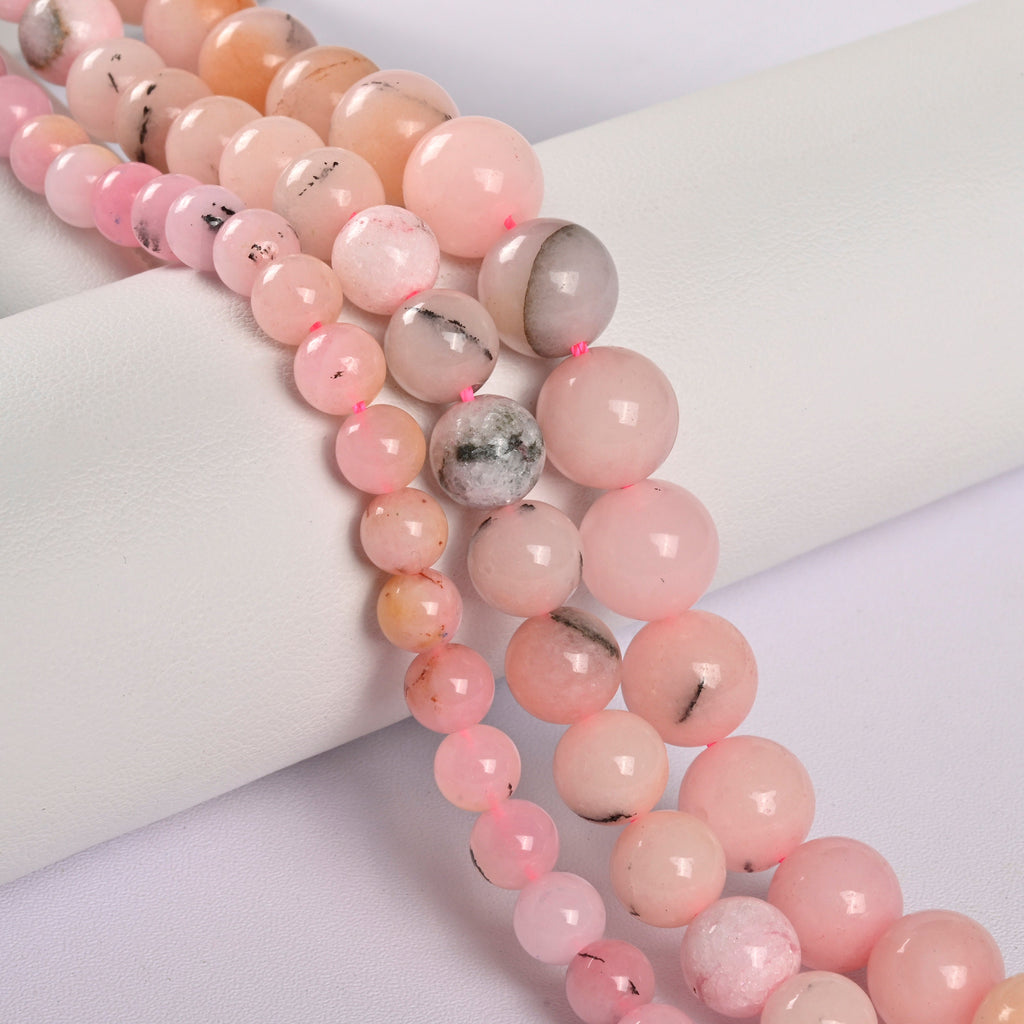 Pink Opal Smooth Round Loose Beads 6mm-10mm - 15" Strand
