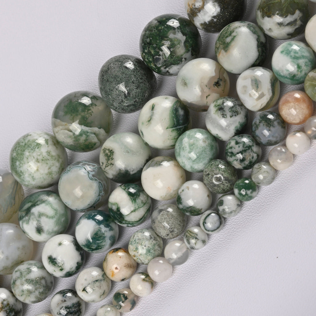 Tree Agate Smooth Round Loose Beads 4mm-12mm - 15" Strand